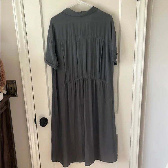 EILEEN FISHER silk Gray Button-Down tunic shirt high low Large lagenlook artsy - Picture 4 of 9